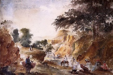 paisaje con figuras junto a un río Camille Pissarro Pinturas al óleo